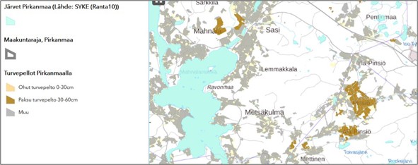 Esimerkkikuva turvepeltojen peltolohkoista.