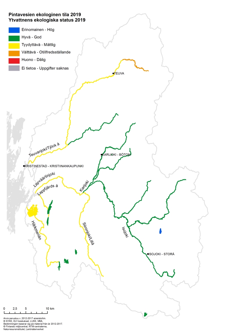 Isojoen-Lapväärtinjoen ja Teuvanjoen suunnittelualueella on yksi erinomaisessa tilassa oleva vesimuodostuma ja 13 hyvässä tilassa olevaa vesimuodostumaa. Suurin osa näistä sijaitsee latva-alueilla.