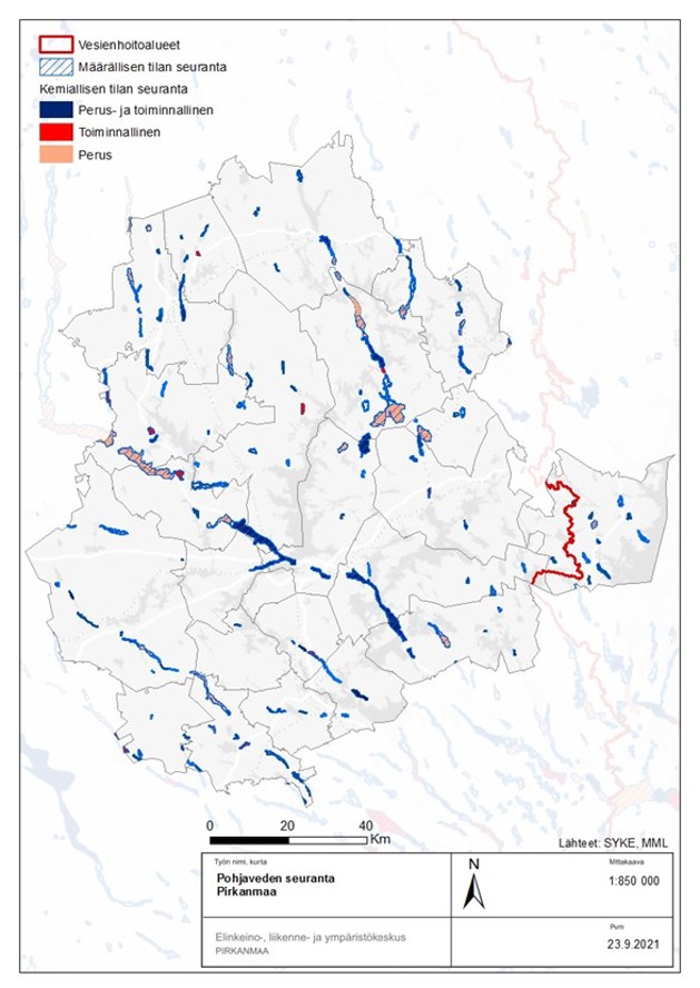 Pohjaveden seuranta seurantalajeittain Pirkanmaalla.